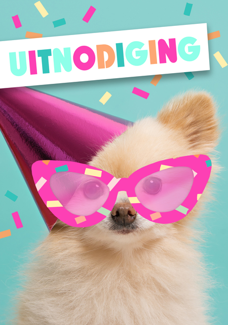 Uitnodiging Hond met zonnebril 14x9cm afbeelding
