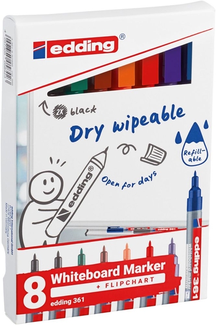 Whiteboardmarker edding 361 rond 1mm assorti 8 stuks afbeelding