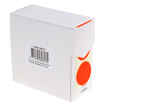 Etiket Rillprint 35mm op rol fluor rood 500 stuks