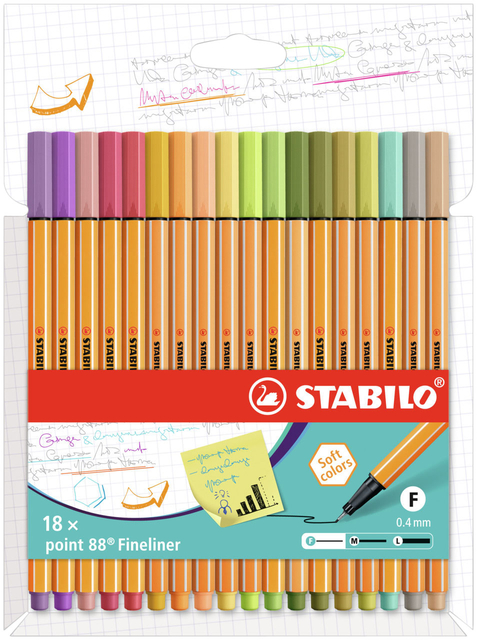 Fineliner STABILO point 88/18 fijn assorti set à 18 stuks afbeelding