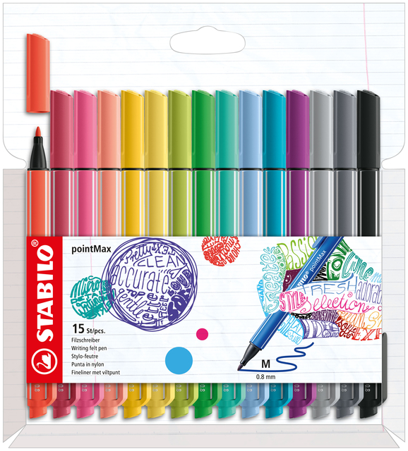 Viltstift STABILO pointMax 488/15 medium assorti etui à 15 stuks afbeelding