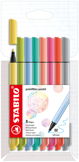 Viltstift STABILO pointMax 488/8 medium assorti pastel etui à 8 stuks afbeelding