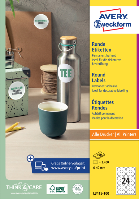 Etiket Avery Zweckform L3415 rond 40mm wit afbeelding