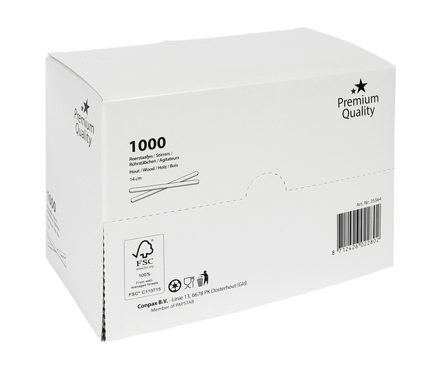 Roerstaafje IEZZY 140mm hout 1000 stuks afbeelding
