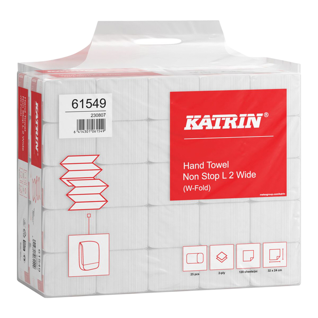 Handdoek Katrin w-vouw 2-laags 240x320mm 25x120 vel wit 61549 — Foto 2 van 2