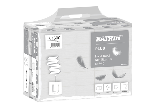 Handdoek Katrin Plus w-vouw 3-laags 203x320mm 25x90 vel wit 61600 afbeelding