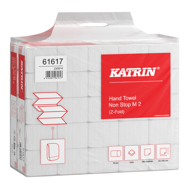 Handdoek Katrin z-vouw 2-laags 203x240mm 25x160 vel wit 61617 — Foto 2 van 2