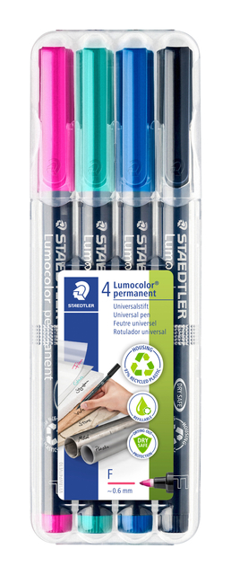 Viltstift Staedtler Lumocolor 318 permanent F set à 4 kleuren afbeelding