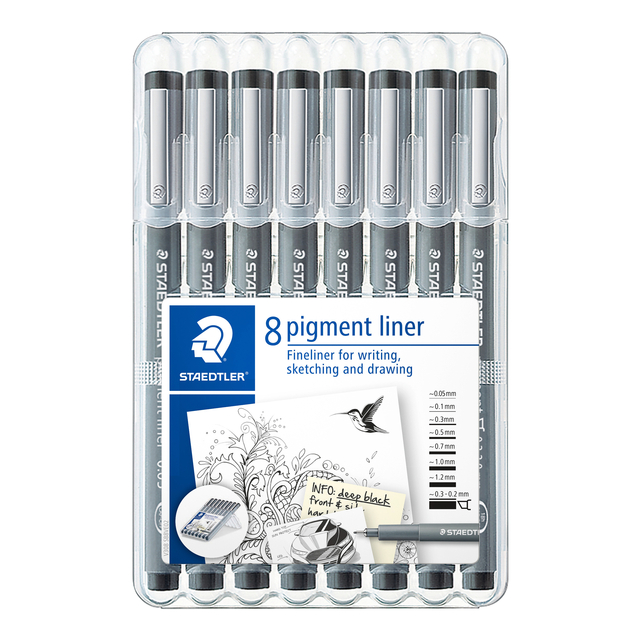 Fineliner Staedtler Pigment 308 zwart 8 stuks afbeelding