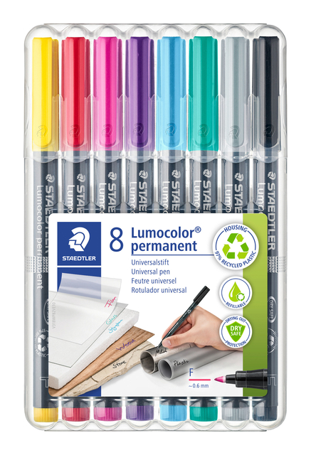 Viltstift Staedtler Lumocolor 318 permanent F set à 8 kleuren afbeelding