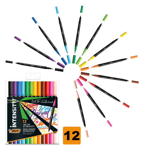 Kleurstiften Bic Intensity dual-tip assorti etui à 12 stuks afbeelding