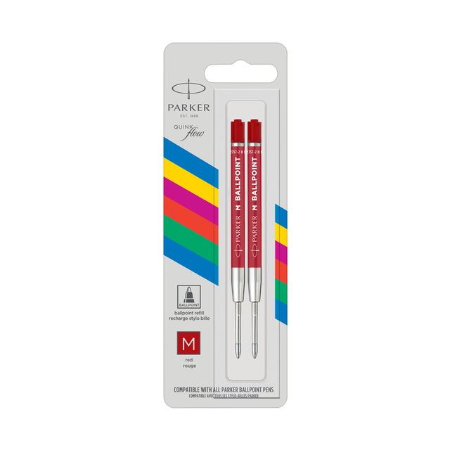 Balpenvulling Parker Economic medium rood blister à 2 stuks afbeelding