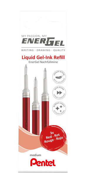 Gelschrijvervulling Pentel LR7 Energel medium rood set à 3 stuks afbeelding