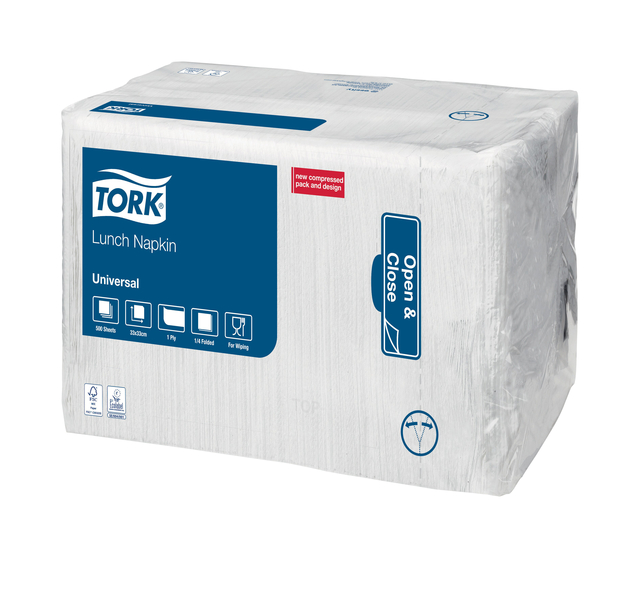 Lunchservet Tork Universal 1/4 vouw 1-laags 325x325mm 500 vel wit 509300 afbeelding