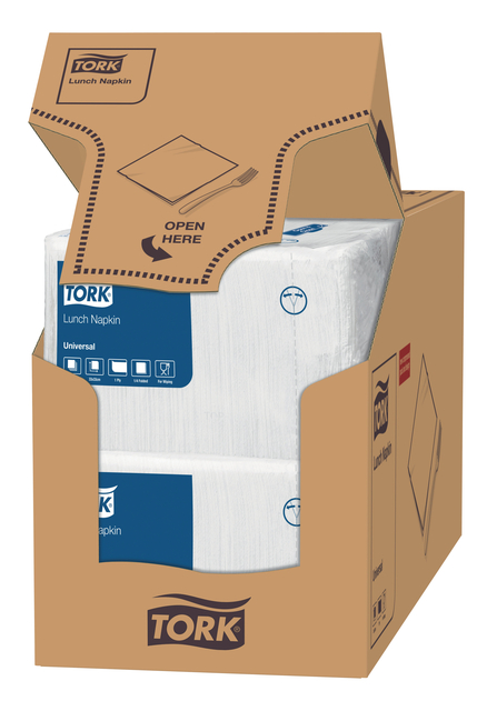 Lunchservet Tork Universal 1/4 vouw 1-laags 325x325mm 500 vel wit 509300 — Foto 2 van 2