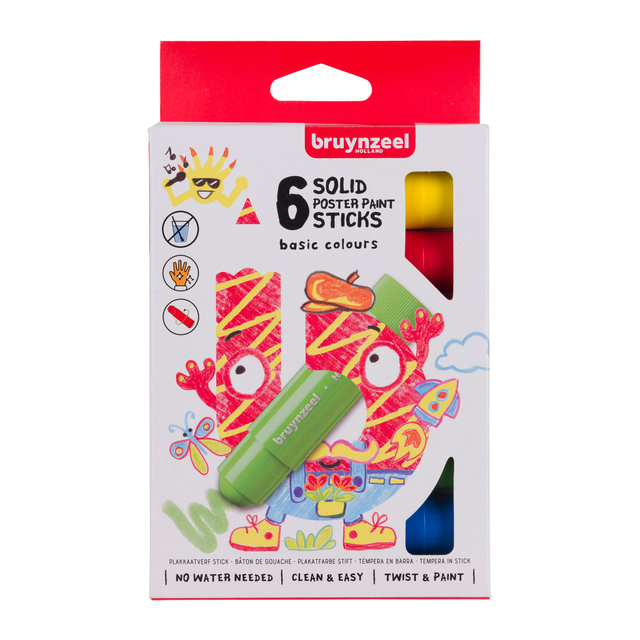Plakkaatverf sticks Bruynzeel Basic 6 kleuren afbeelding