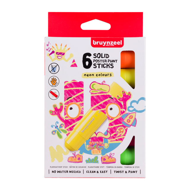 Plakkaatverf sticks Bruynzeel Neon 6 kleuren afbeelding