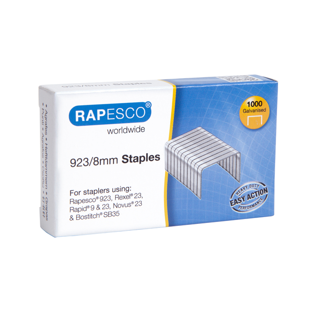Nieten Rapesco Heavy Duty 923 8mm 1000 stuks zilver afbeelding