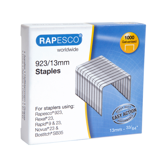 Nieten Rapesco Heavy Duty 923 13mm 1000 stuks zilver afbeelding