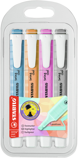 Markeerstift STABILO Swing cool 275/4 pastel assorti etui à 4 stuks afbeelding