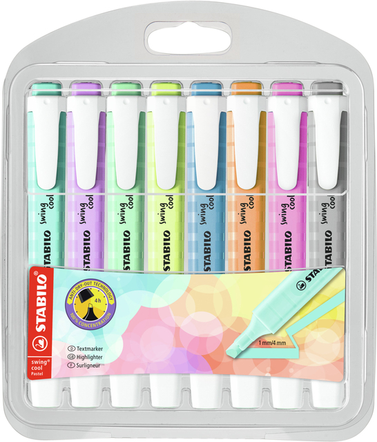 Markeerstift STABILO Swing cool 275/8 pastel assorti etui à 8 stuks afbeelding
