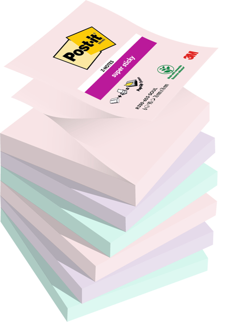 Memoblok Post-it Z-Notes R330 Super Sticky 76x76mm Soulful 6 stuks afbeelding