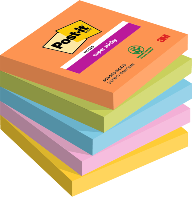 Memoblok Post-it 654 Super Sticky 76x76mm Boost 5 stuks afbeelding