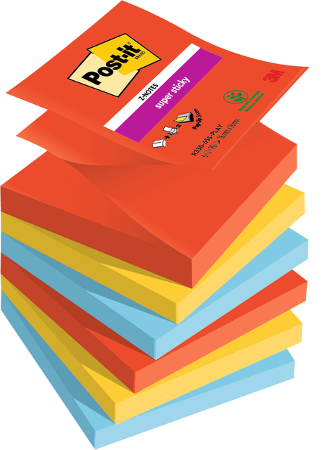 Memoblok Post-it Z-Notes R330 Super Sticky 76x76mm Playful 6 stuks afbeelding