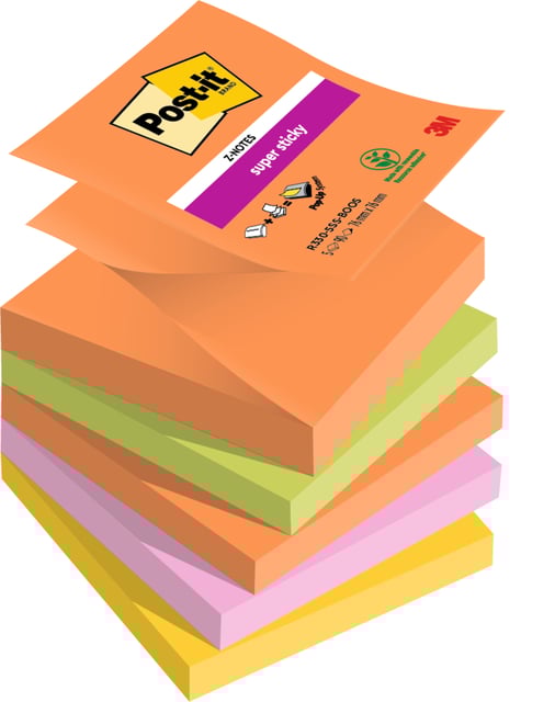 Memoblok Post-it Z-Notes R330 Super Sticky 76x76mm Boost 5 stuks afbeelding