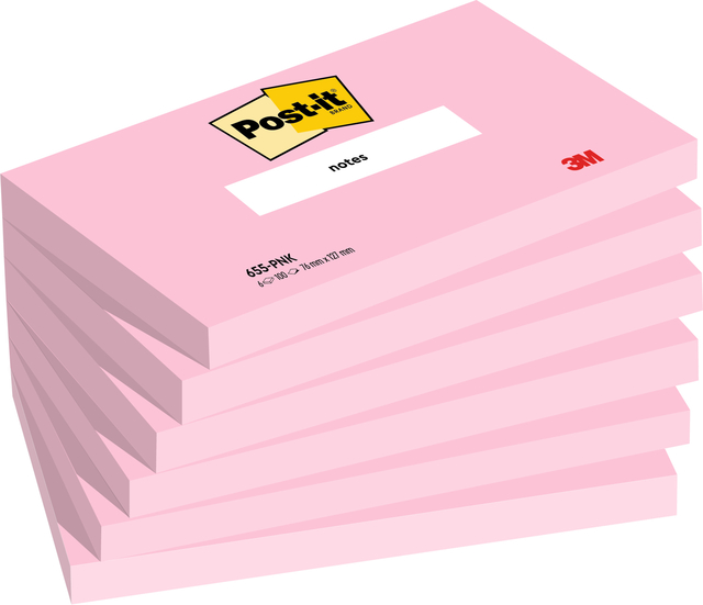 Memoblok Post-it 655 76x127mm gelijnd roze 6 stuks afbeelding