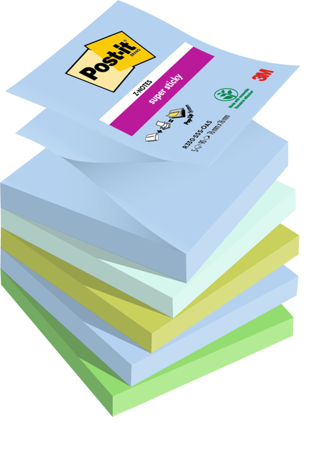 Memoblok Post-it Z-Notes R330 Super Sticky 76x76mm Oasis 5 stuks afbeelding