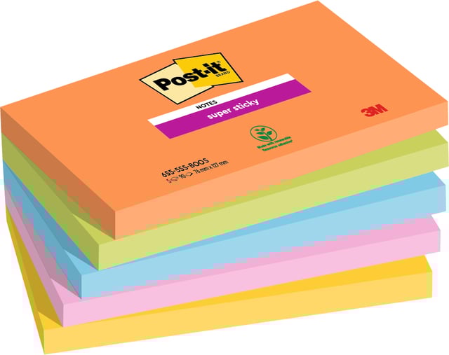 Memoblok Post-it 655 Super Sticky 76X127mm Boost 5 stuks afbeelding