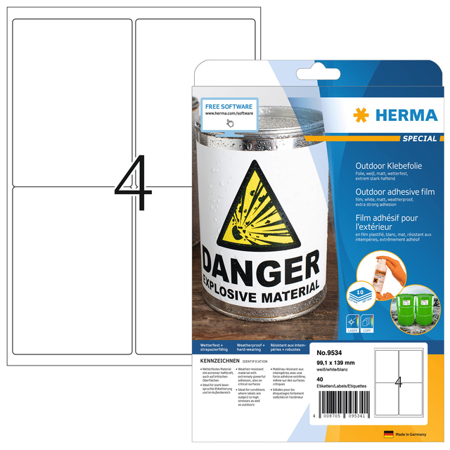 Etiket HERMA 9534 99.1x139mm weerbestendig wit 40stuks afbeelding