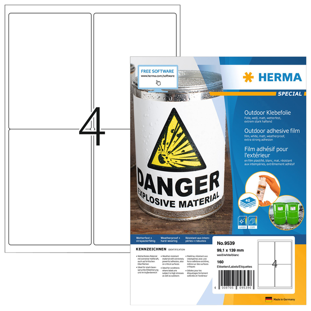 Etiket HERMA 9539 99.1x139mm weerbestendig wit 160 stuks
