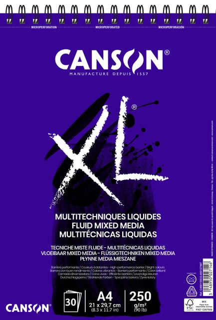 Tekenblok Canson XL Fluid Mixed Media A4 30vel 250gr afbeelding