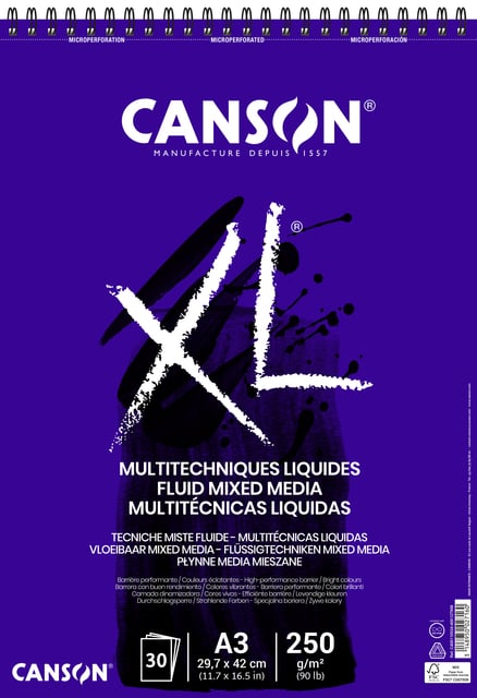Tekenblok Canson XL Fluid Mixed Media A3 30vel 250gr afbeelding