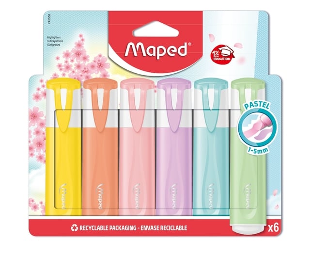 Markeerstift Maped set à 6 pastel kleuren afbeelding