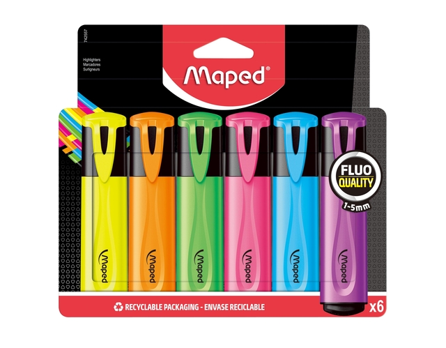 Markeerstift Maped set à 6 standaard kleuren afbeelding