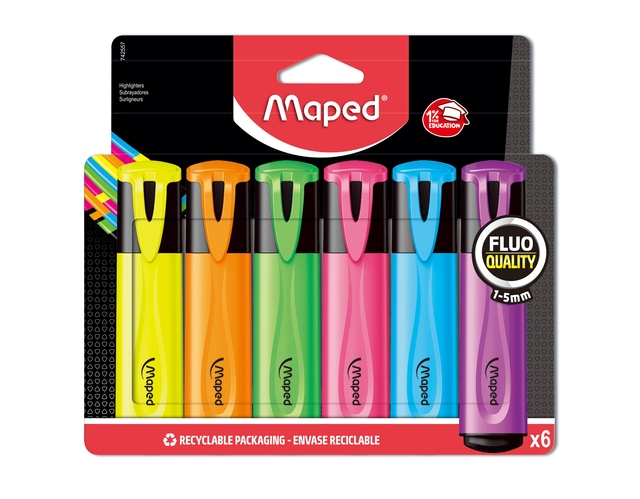Markeerstift Maped set à 6 standaard kleuren afbeelding