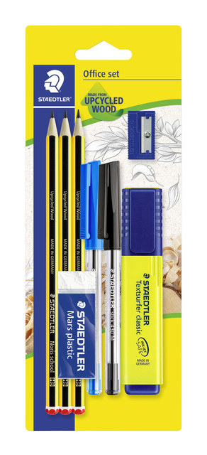 Schrijfset Staedtler inhoud 3 Noris potloden HB - 2 balpennen, markeerstift, gum en slijper 8 stuks afbeelding