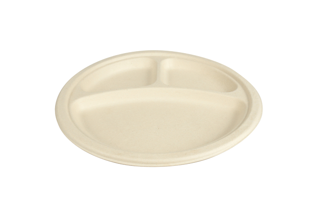 Bord IEZZY 260mm 3 vaks suikerriet PFAS-vrij naturel 50 stuks afbeelding