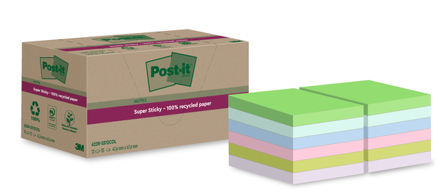 Memoblok Post-it 622 RSS12COL 47,6x47,6mm colour 12 stuks afbeelding