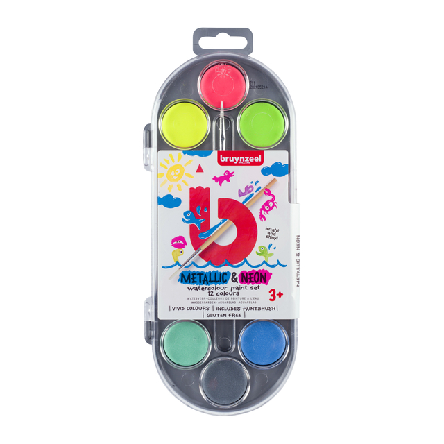 Waterverf Bruynzeel Kids set à 12 metallic- en neonkleuren afbeelding