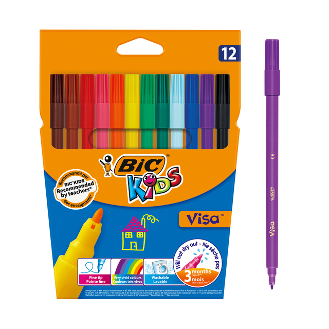 Kleurstiften BicKids Visa fijn assorti etui à 12 stuks afbeelding