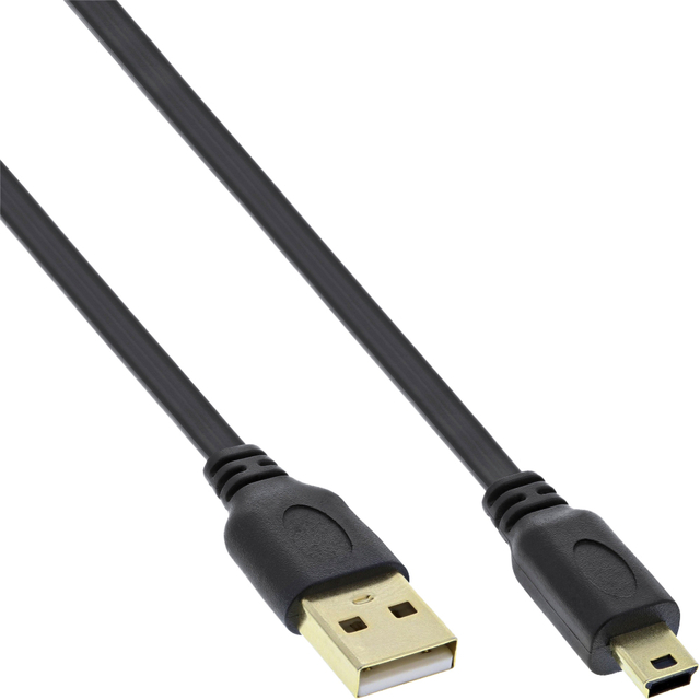 Kabel InlLne USB-A mini-B 2.0 platte kabel 2 meter zwart afbeelding