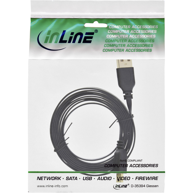 Kabel InlLne USB-A mini-B 2.0 platte kabel 2 meter zwart — Foto 2 van 2