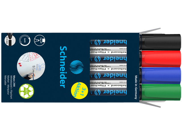 Whiteboardmarker Schneider Maxx 290 rond 2-3mm assorti doos à 3+1 gratis afbeelding