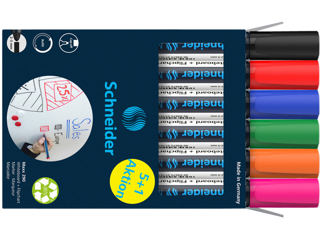 Whiteboardmarker Schneider Maxx 290 rond 2-3mm assorti doos à 5+1 gratis afbeelding