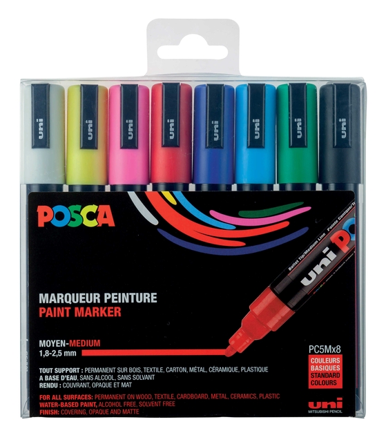 Verfstift Posca PC5M medium assorti set à 8 stuks afbeelding