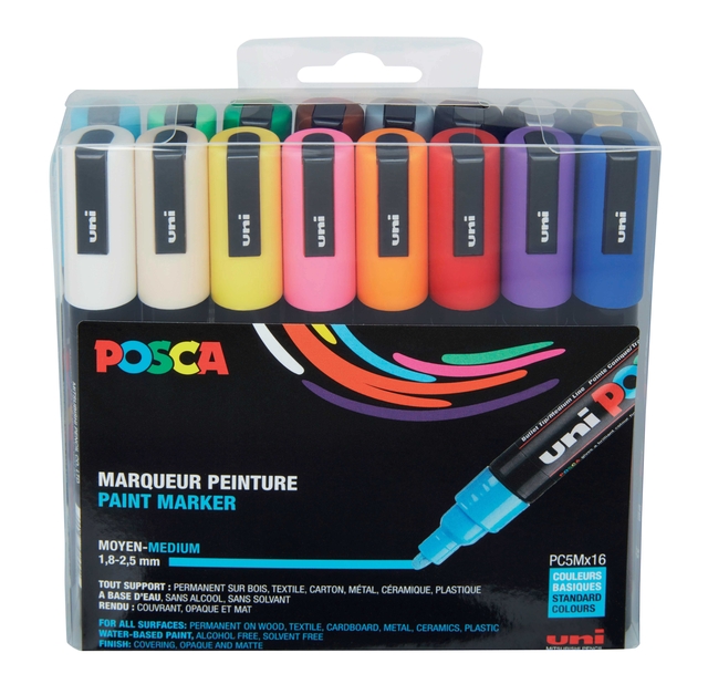 Paintmarker Uni POSCA PC5M medium assorti set à 16 stuks afbeelding
